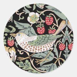 William Morris Strawberry Thief I Black Birds Runder Aufkleber