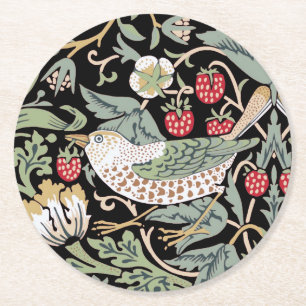 William Morris Strawberry Thief I Black Birds Runder Pappuntersetzer