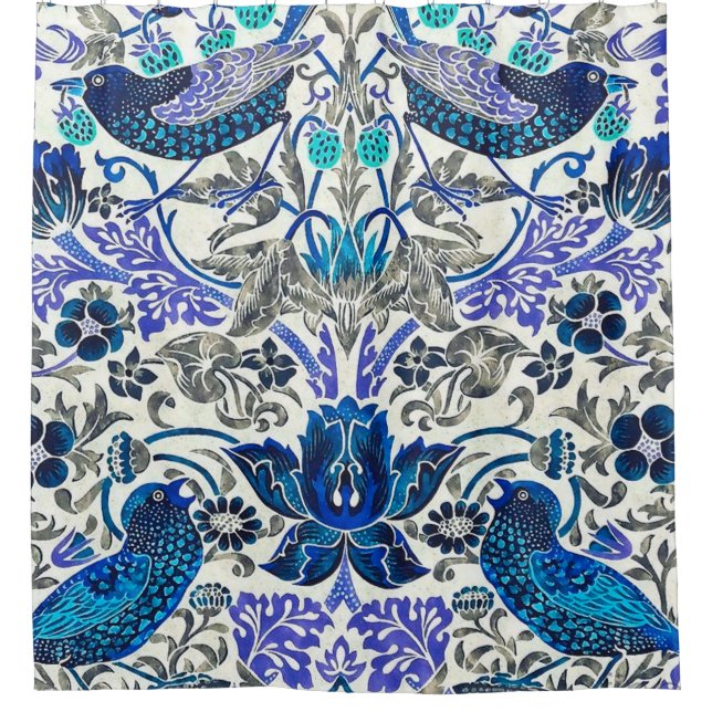 William Morris Strawberry Thief - Invertiert Duschvorhang (Vorderseite)