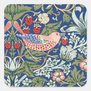 William Morris Strawberry Thief Navy Koralle Quadratischer Aufkleber