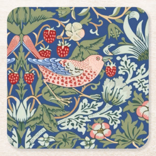 William Morris Strawberry Thief Navy Koralle Rechteckiger Pappuntersetzer