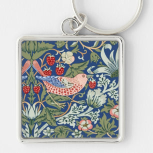 William Morris Strawberry Thief Navy Koralle Schlüsselanhänger