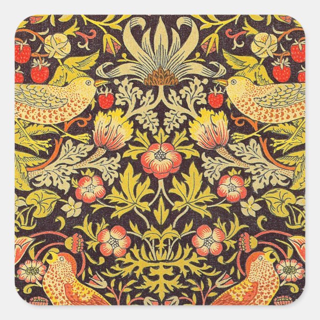 William Morris Strawberry Thief Pattern Quadratischer Aufkleber (Vorderseite)