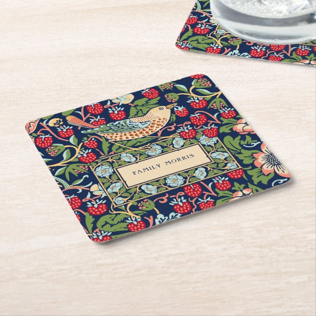 William Morris Strawberry Thief Rechteckiger Pappuntersetzer (angewinkelt)