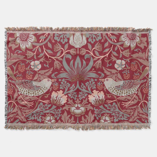 William Morris Strawberry Thief Rot Decke (Vorderseite)