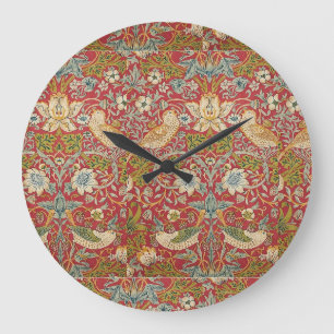 William Morris Strawberry Thief Rot floral Muster Große Wanduhr