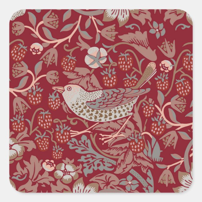 William Morris Strawberry Thief Square Sticker (Vorderseite)