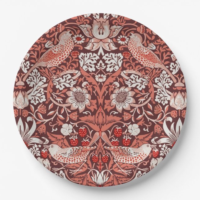 William Morris Strawberry Thief Terrakotta-Vogel Pappteller (Vorderseite)