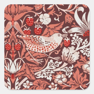 William Morris Strawberry Thief Terrakotta-Vogel Quadratischer Aufkleber