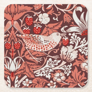William Morris Strawberry Thief Terrakotta-Vogel Rechteckiger Pappuntersetzer