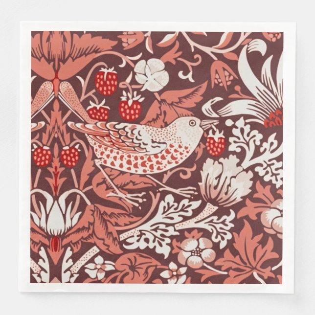 William Morris Strawberry Thief Terrakotta-Vogel Serviette (Vorderseite)