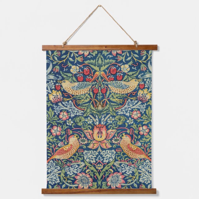 William Morris - Strawberry Thief Wandteppich Mit Holzrahmen (Vorderseite)