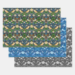 William Morris Strswberry Diief, Multi Blue Black  Geschenkpapier Set