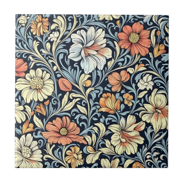 William Morris style floral acanthus pattern Fliese (Vorderseite)