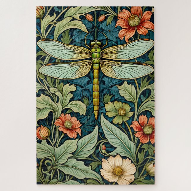 William Morris Style Flower Pattern Dragonfly Puzz (Vertikal)
