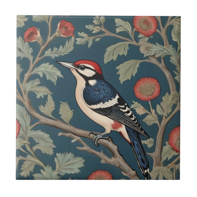 William Morris Style Great gepunktet Woodpecker Bi Fliese (Vorderseite)