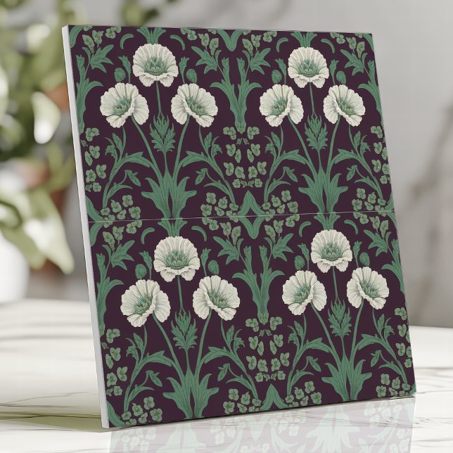 William Morris-Style Green und Ivory Floral Fliese (Von Creator hochgeladen)