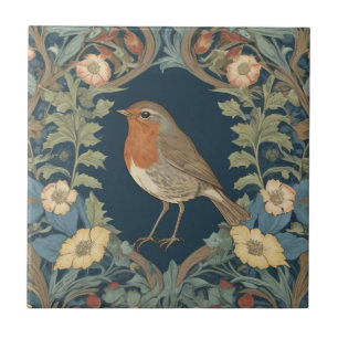 William Morris Style L Robin RedBrust Bird Fliese