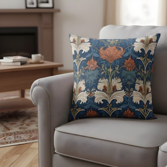 William Morris Style Pillow Blue Orange Floral Kissen (Von Creator hochgeladen)