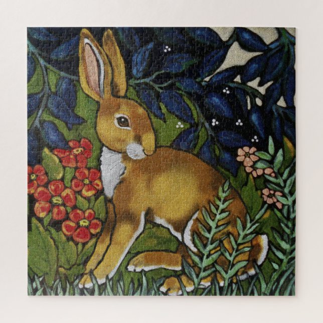 William Morris Style Rabbit Hare Woodland Animal (Vertikal)