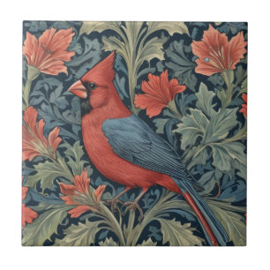 William Morris style Red Kardinal Bird L floral Fliese