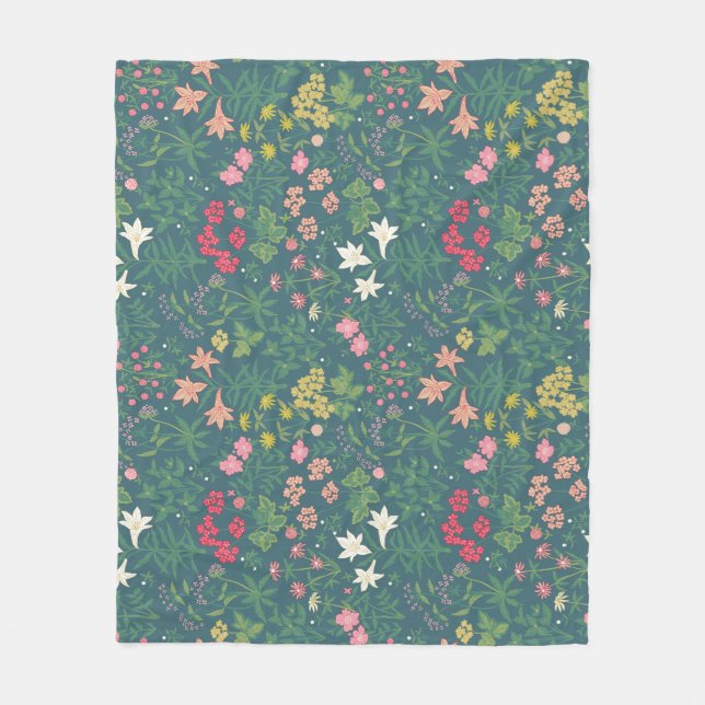 William Morris Style Spring Garden Blumenmuster Fleecedecke (Vorderseite)