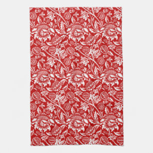 William Morris Sunblumen, Deep Red and White Geschirrtuch