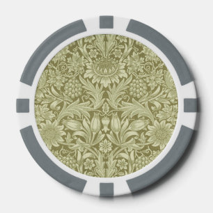William Morris Sunflower Green Blume Pokerchips