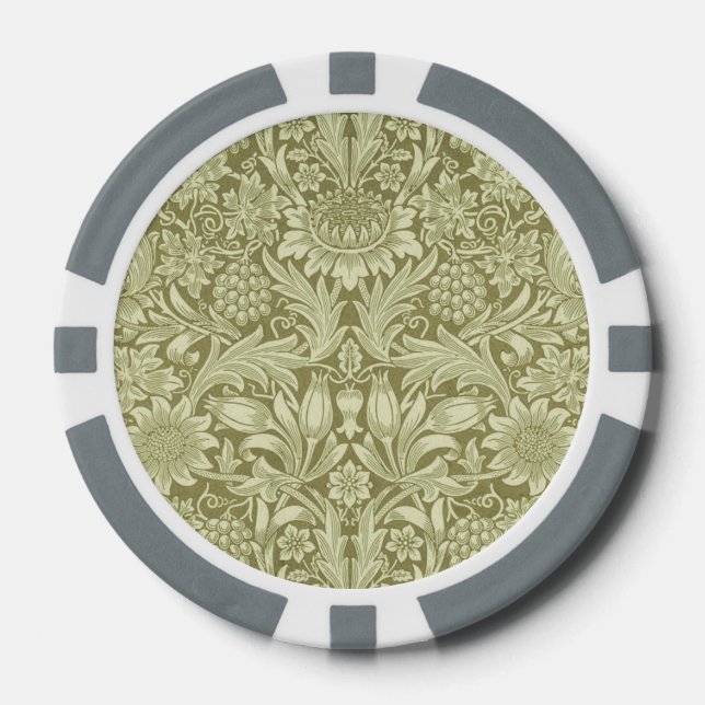 William Morris Sunflower Green Blume Pokerchips (Vorderseite)
