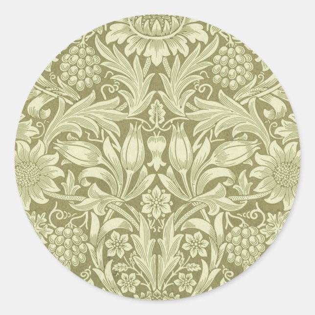 William Morris Sunflower Green Blume Runder Aufkleber (Vorderseite)