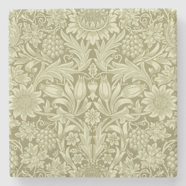 William Morris Sunflower Green Blume Steinuntersetzer (Vorderseite)
