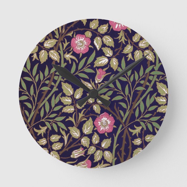 William Morris Sweet Briar Floral Art Nouveau Runde Wanduhr (Vorderseite)