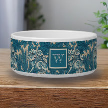 William Morris Tealish Blue Tulip mit Monogram