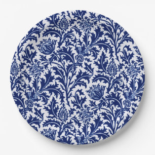 William Morris Thistle Damask, Cobalt Blue & White Pappteller