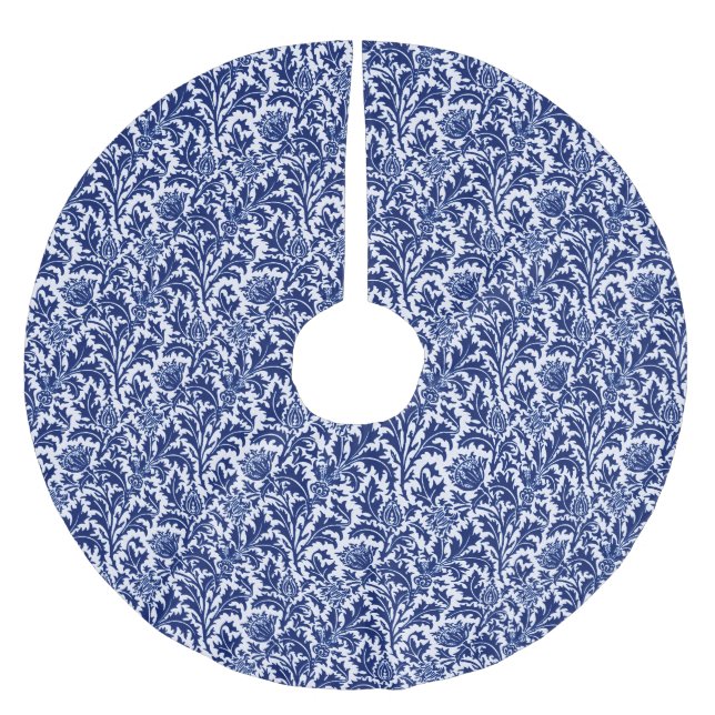 William Morris Thistle Damask, Cobalt Blue & White Polyester Weihnachtsbaumdecke (Vorderseite)