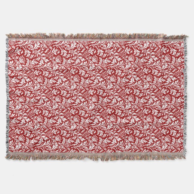 William Morris Thistle Damask, Dark Red & White Decke (Vorderseite)