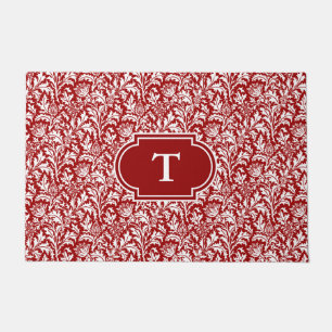 William Morris Thistle Damask, Dark Red & White Fußmatte