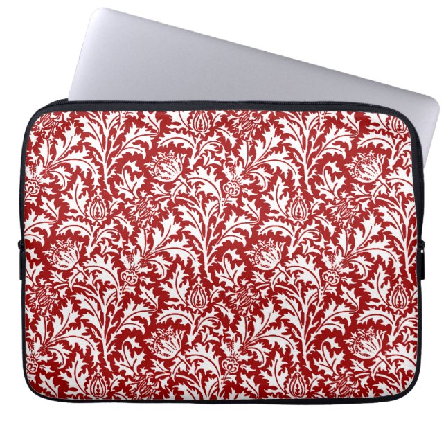 William Morris Thistle Damask, Dark Red & White Laptopschutzhülle (Vorderseite)