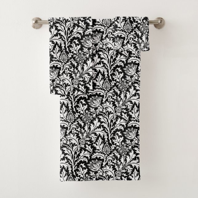William Morris Thistle Damask, noir et blanc (En situation)