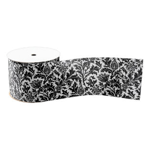 William Morris Thistle Damask, Schwarz auf Weiß Ripsband