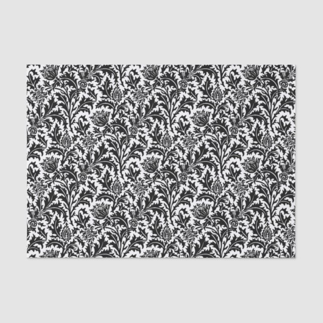 William Morris Thistle Damask, Schwarz auf Weiß Seidenpapier (Vorderseite)