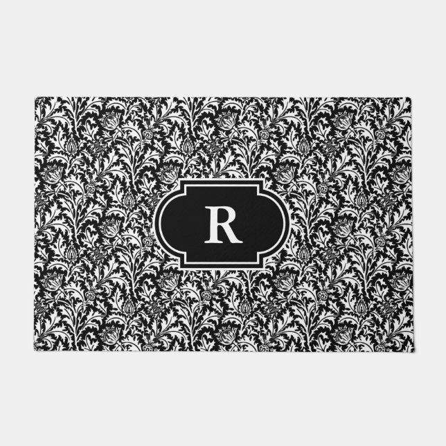 William Morris Thistle Damask, Schwarz und Weiß Fußmatte (Vorderseite)