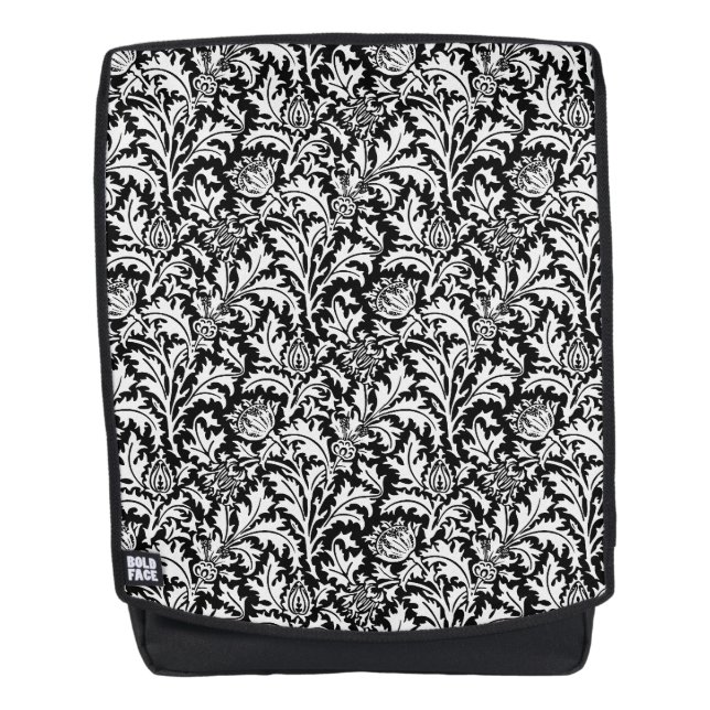 William Morris Thistle Damask, Schwarz und Weiß Rucksack (Vorderseite)