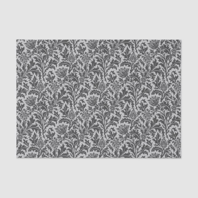 William Morris Thistle Damask, Silver Gray / Grau Seidenpapier (Vorderseite)