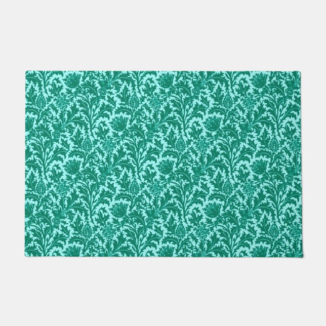 William Morris Thistle Damask, Türkis und Aqua Fußmatte (Vorderseite)