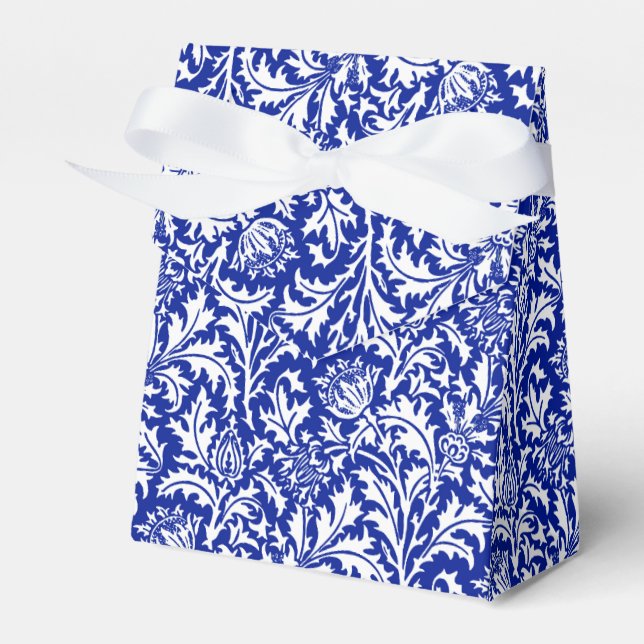 William Morris Thistle Damask White über Cobalt Bl Geschenkschachtel (Vorderseite)