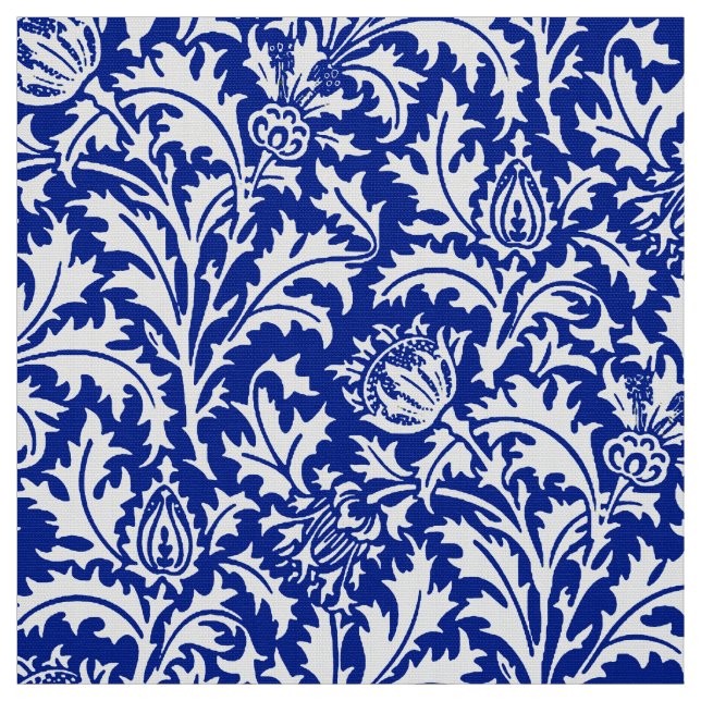 William Morris Thistle Damask White über Cobalt Bl Stoff (Muster)