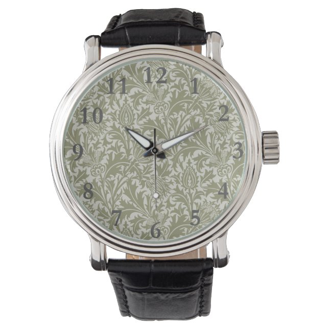 William Morris Thistle Sage Green Pattern Armbanduhr (Vorderseite)
