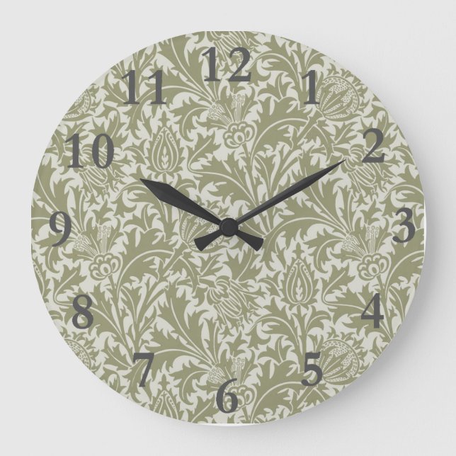 William Morris Thistle Sage Green Pattern Große Wanduhr (Vorderseite)