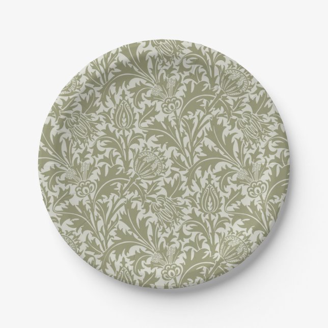 William Morris Thistle Sage Green Pattern Pappteller (Vorderseite)